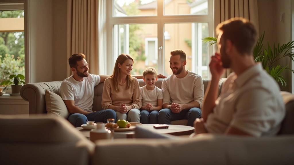 Family gathering in organized household space